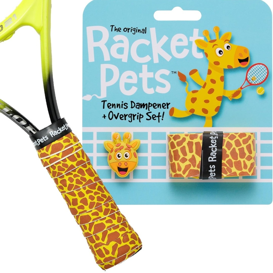 Giraffe Yellow Tennis Overgrip Tape and Matching Shock Absorbing Dampener for Tennis Racket