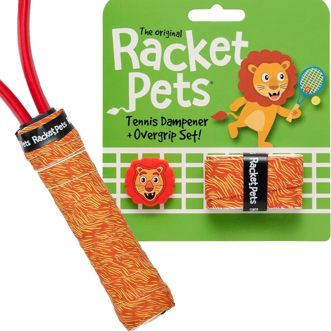 Lion Orange Tennis Overgrip Tape and Matching Shock Absorbing Dampener for Tennis Racket