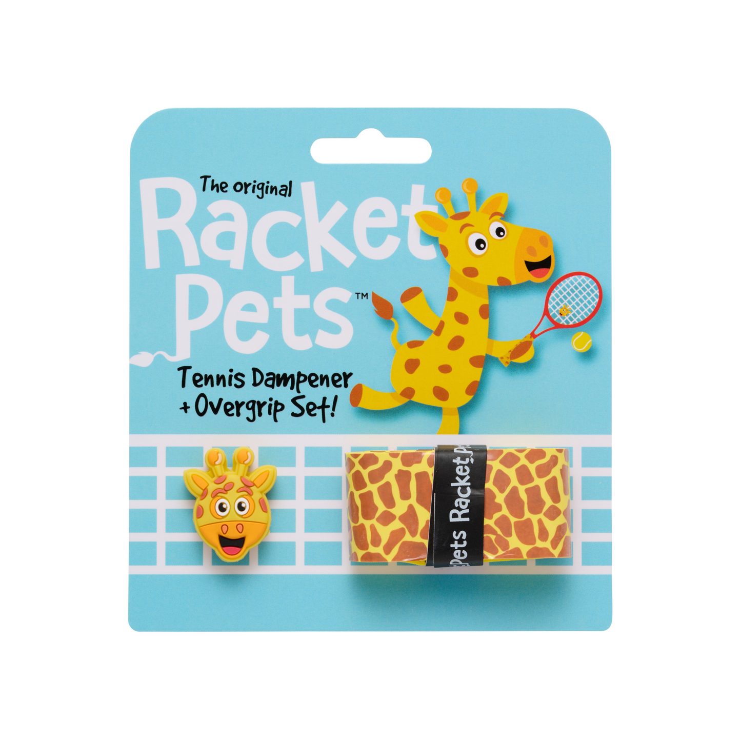 Giraffe Yellow Tennis Overgrip Tape and Matching Shock Absorbing Dampener for Tennis Racket