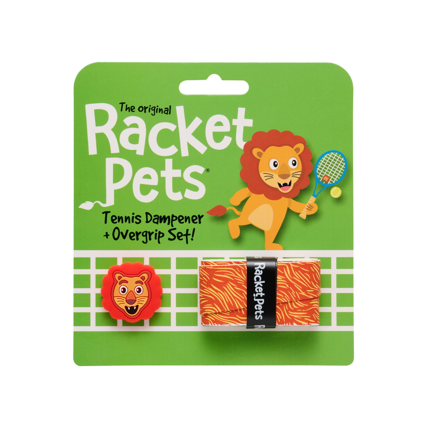 Lion Orange Tennis Overgrip Tape and Matching Shock Absorbing Dampener for Tennis Racket