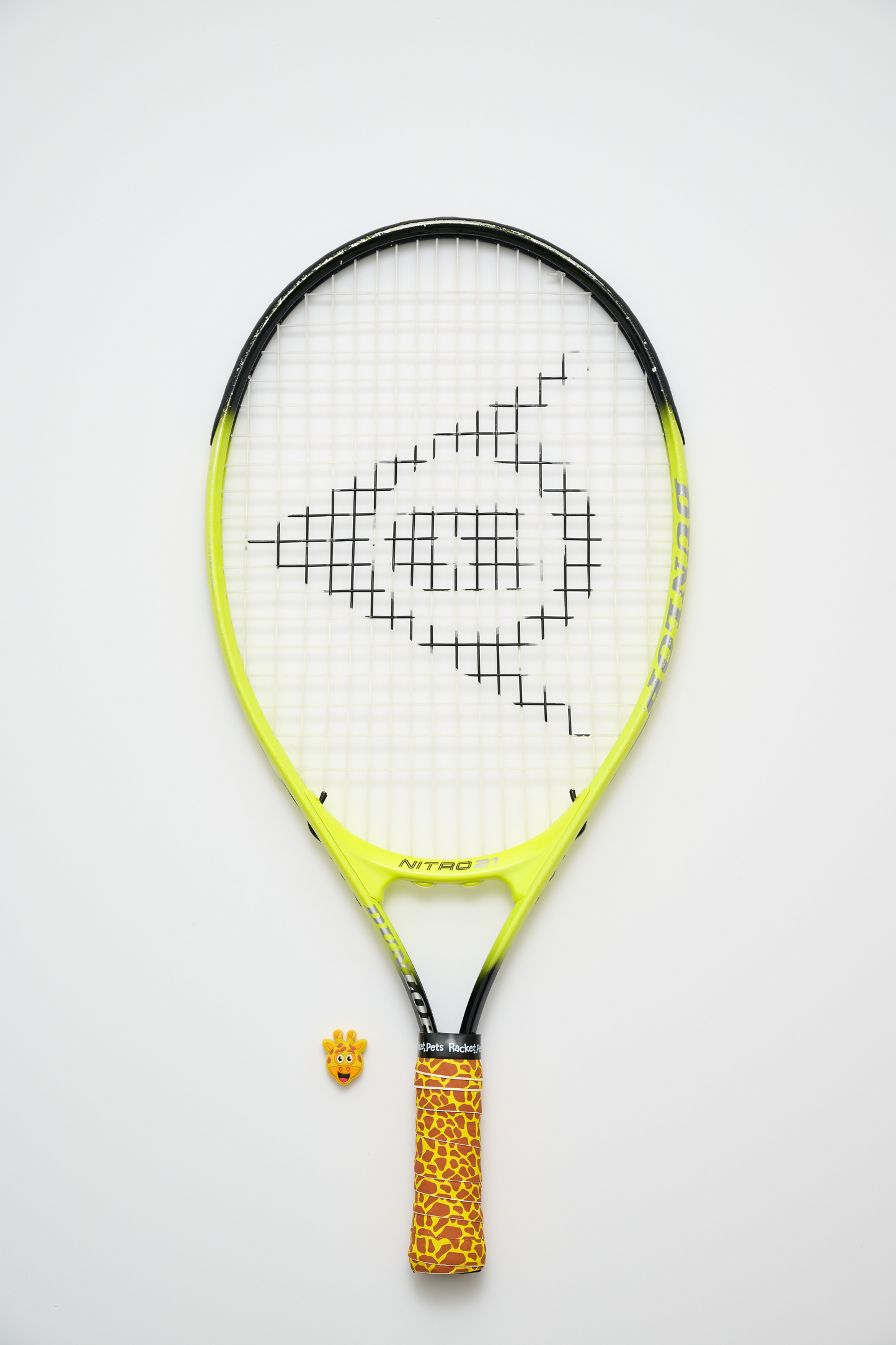 Giraffe Yellow Tennis Overgrip Tape and Matching Shock Absorbing Dampener for Tennis Racket