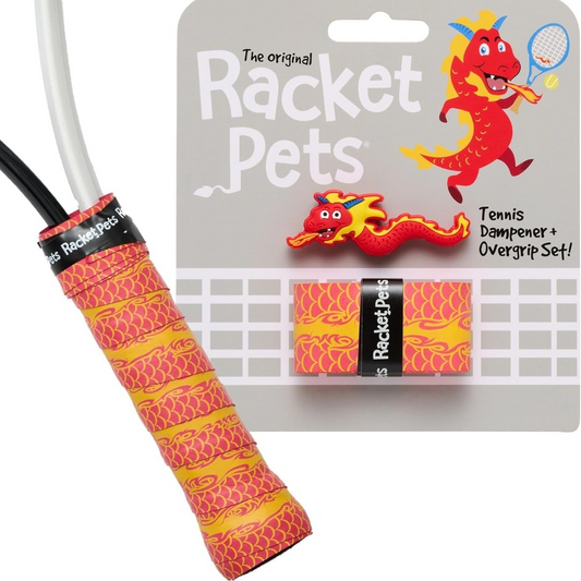 Dragon Red Tennis Overgrip Tape and Matching Shock Absorbing Dampener for Tennis Racket