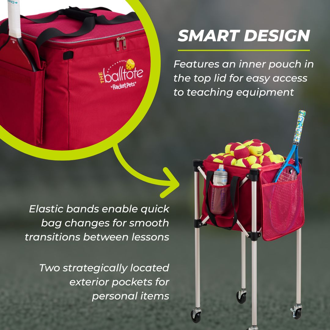 Red ball tote with teaching equipment