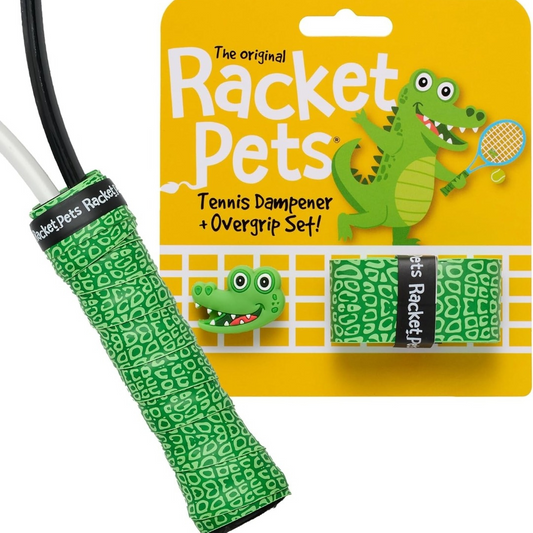 Alligator Green Tennis Overgrip Tape and Matching Shock Absorbing Dampener for Tennis Racket