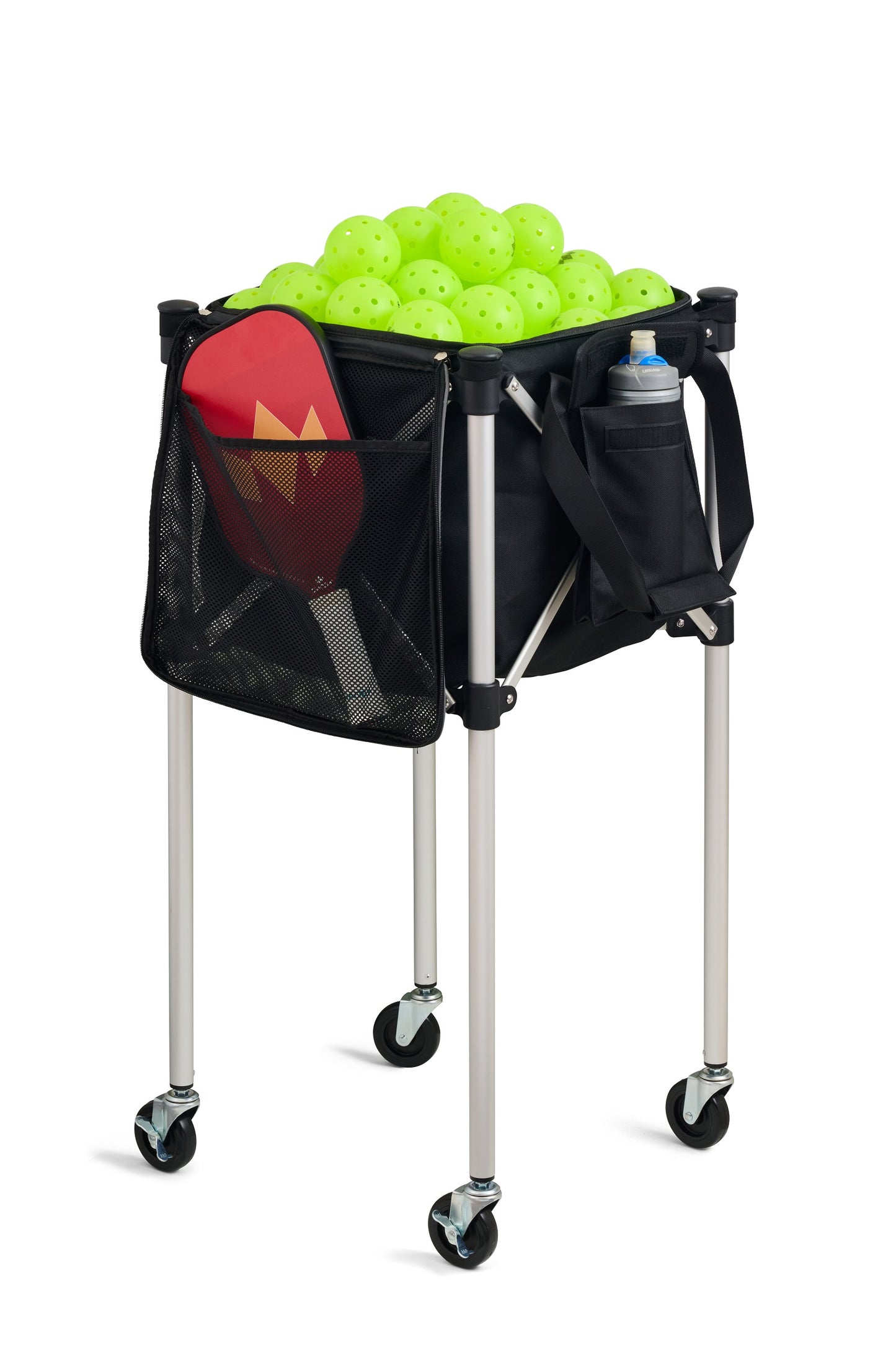 Black Ball Tote on teaching cart filled with pickleballs