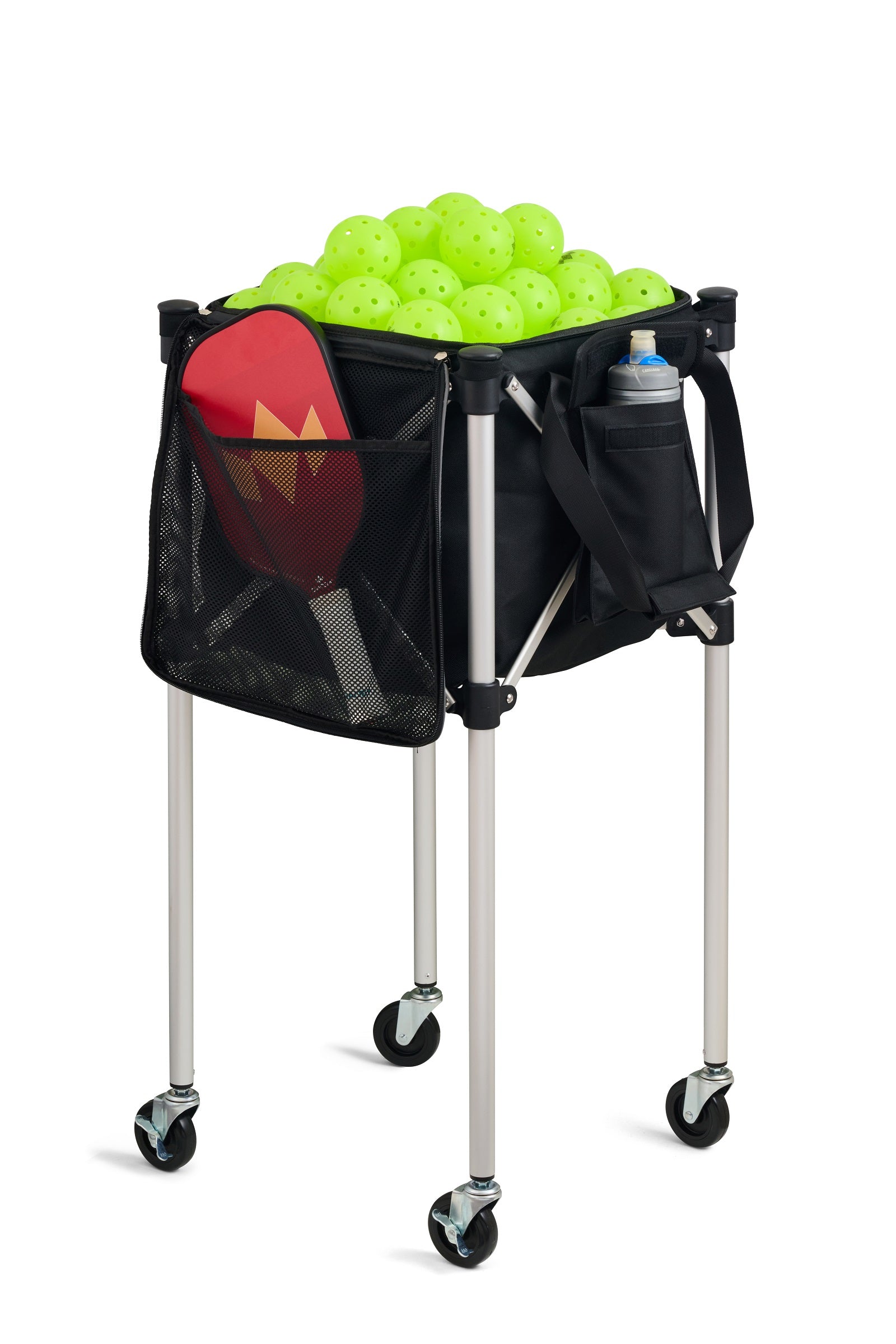 Black Ball Tote on teaching cart filled with pickleballs