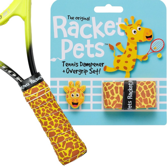 Giraffe Yellow  Tennis Overgrip Tape and Matching Shock Absorbing Dampener for Tennis Racket