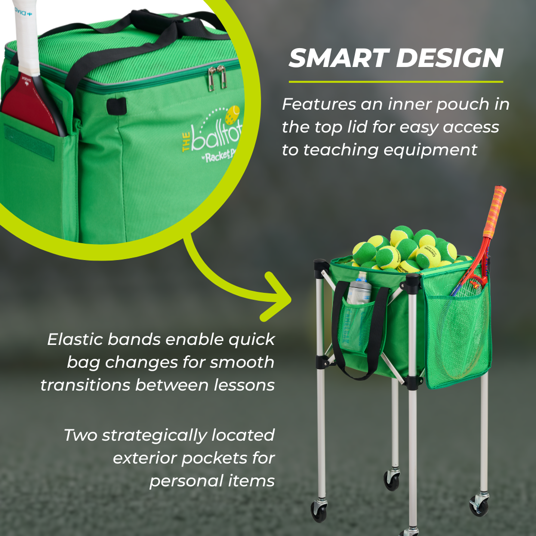 Green ball tote with teaching equipment