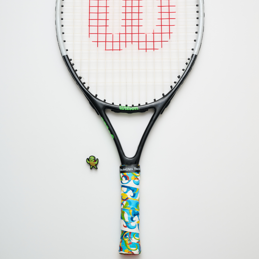 Sea Turtle Tennis Overgrip Tape and Matching Shock Absorbing Dampener for Tennis Racket