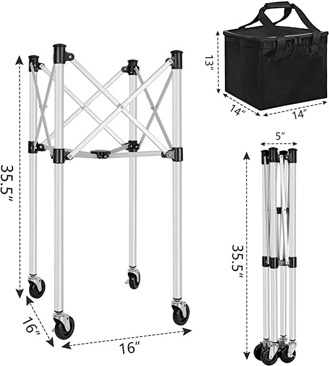 Ball Tote & Cart - Portable Teaching Cart with Black Ball Tote Bag for Tennis and Pickleball Pros