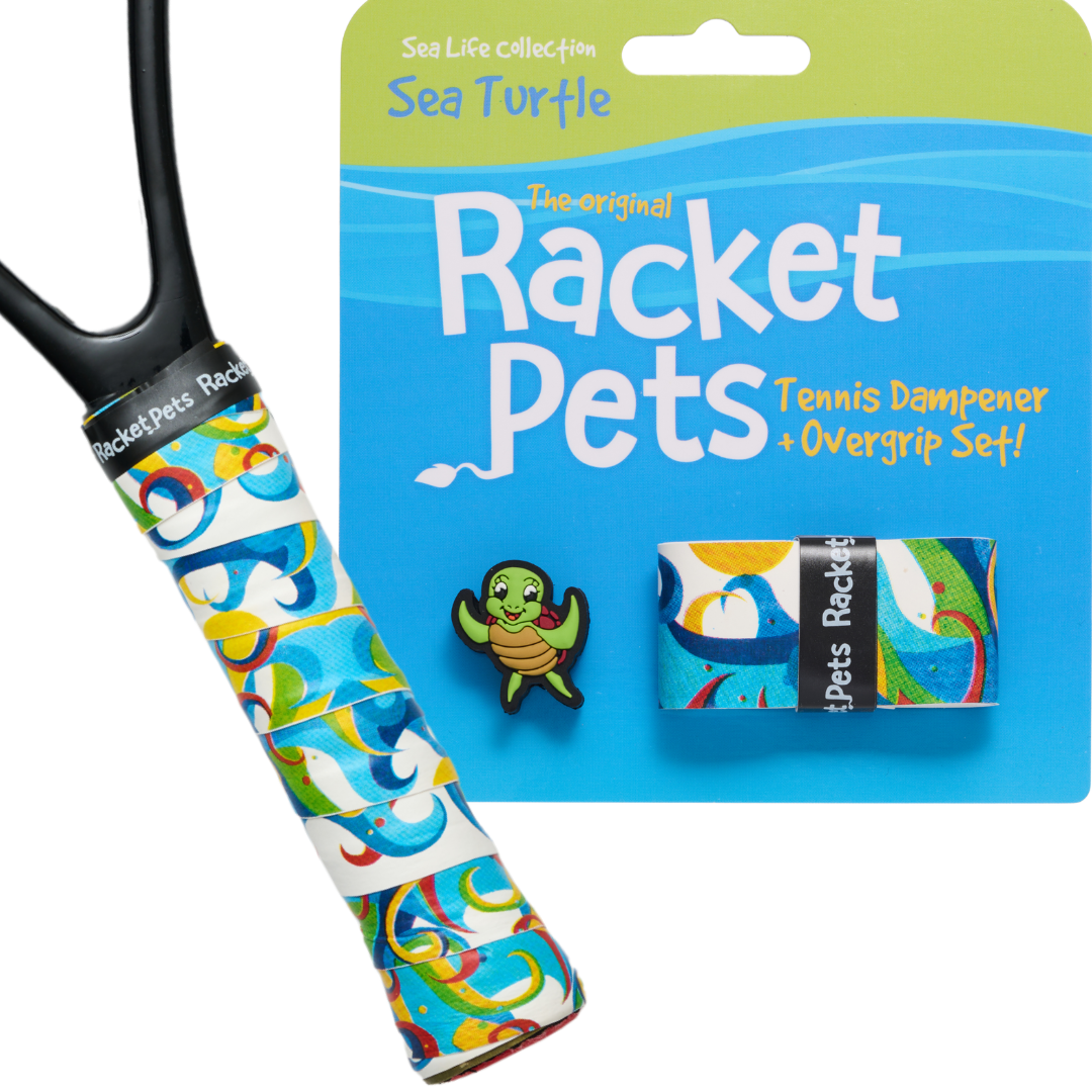 Sea Turtle Tennis Overgrip Tape and Matching Shock Absorbing Dampener for Tennis Racket