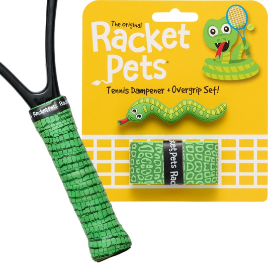 Snake Green Tennis Overgrip Tape and Matching Shock Absorbing Dampener for Tennis Racket
