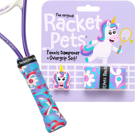 Unicorn Pink/Purple Tennis Overgrip Tape and Matching Shock Absorbing Dampener for Tennis Racket