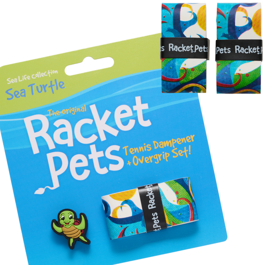 VALUE PACK - A Green Sea Turtle Racket Pet Tennis Dampener and Blue Overgrip Tape with a (Pack of 2) Replacement Overgrip Tape (Copy)
