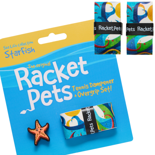 VALUE PACK - An Orange Starfish Racket Pet Tennis Dampener and Blue Overgrip Tape with a (Pack of 2) Replacement Overgrip Tape (Copy) (Copy)