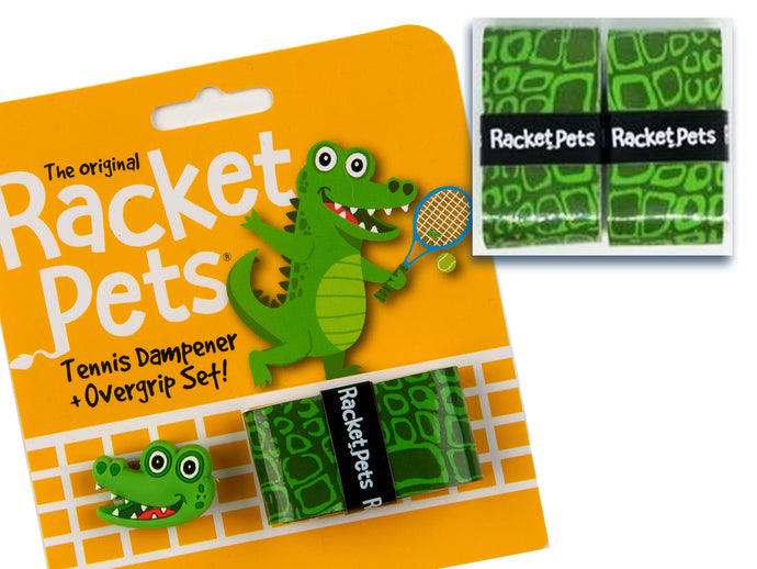 Value Pack - A Green Alligator Racket Pet Tennis Dampener and Overgrip Tape with a (Pack of 2) Replacement Overgrip Tape