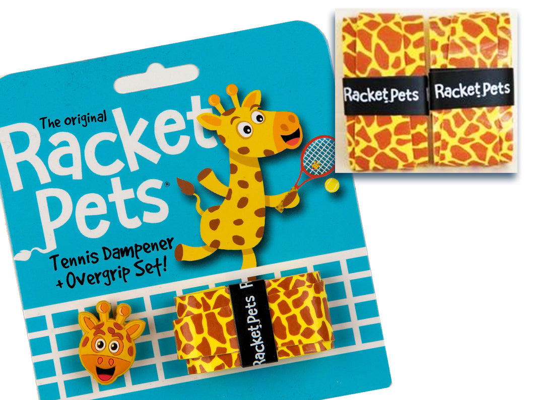 VALUE PACK - A Yellow Giraffe Racket Pet Tennis Dampener and Overgrip Tape with a (Pack of 2) Replacement Overgrip Tape