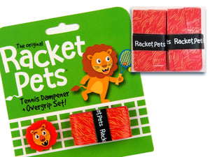 VALUE PACK - A Orange Lion Racket Pet Tennis Dampener and Overgrip Tape with a (Pack of 2) Replacement Overgrip Tape