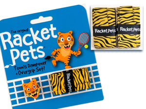 VALUE PACK - A Yellow Tiger Racket Pet Tennis Dampener and Overgrip Tape with a (Pack of 2) Replacement Overgrip Tape