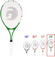 A Racket Pet Dampener and Overgrip Set with a Green 25 Inch Gamma Junior Tennis Racquet