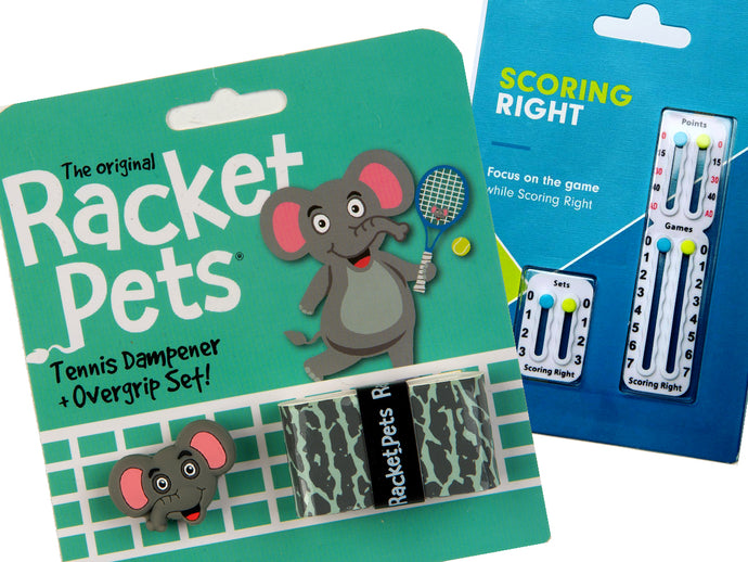 VALUE PACK - A Gray Elephant Racket Pet and Scoring Right Tennis Score Keeper