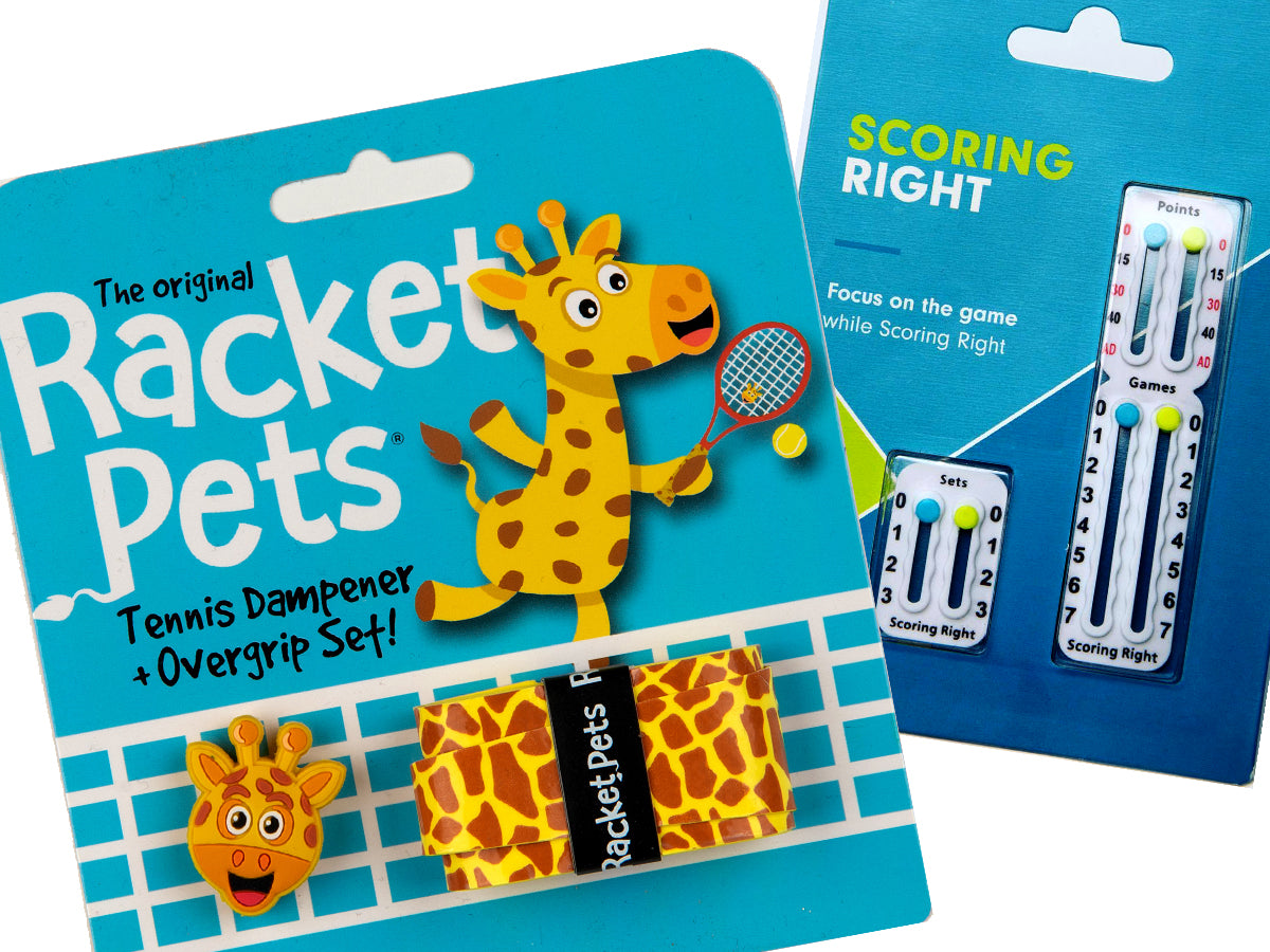 VALUE PACK - A Yellow Giraffe Racket Pet and Scoring Right Tennis Score Keeper